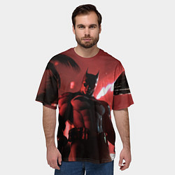 Футболка оверсайз мужская Бэтмен красный ночной город, цвет: 3D-принт — фото 2