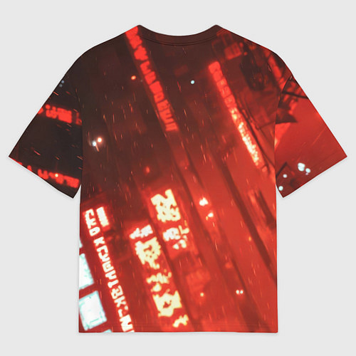 Мужская футболка оверсайз Черный Бэтмен на фоне красного города / 3D-принт – фото 2