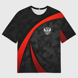 Футболка оверсайз мужская Герб России - черный камуфляж, цвет: 3D-принт