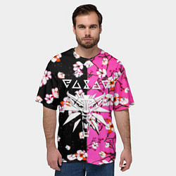 Футболка оверсайз мужская Ведьмак паттерн сакура, цвет: 3D-принт — фото 2