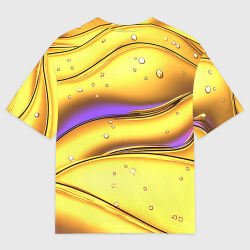 Мужская футболка оверсайз Золотые волны с фиолетовым свечением / 3D-принт – фото 2