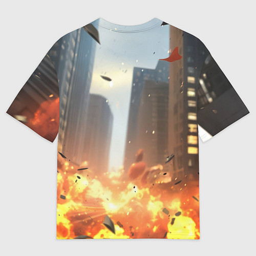 Мужская футболка оверсайз Бэтмен в полете над огнем / 3D-принт – фото 2