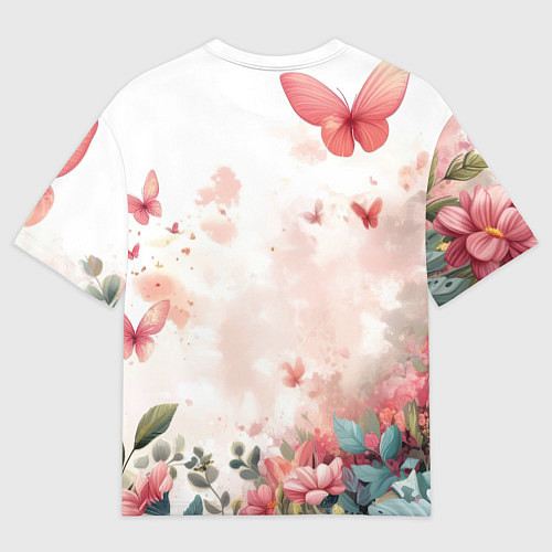 Мужская футболка оверсайз Бэтмен прыгает над цветами и бабочками / 3D-принт – фото 2