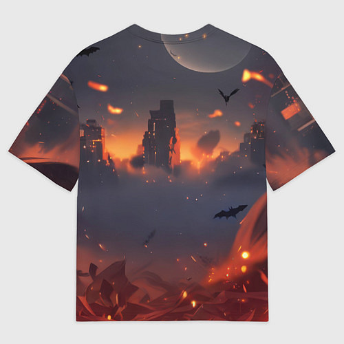Мужская футболка оверсайз Бэтмен - летучие мыши и огонь / 3D-принт – фото 2