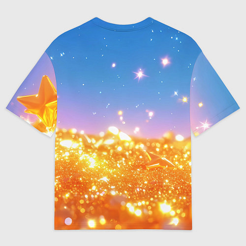 Мужская футболка оверсайз Золотые шарики на голубом фоне / 3D-принт – фото 2