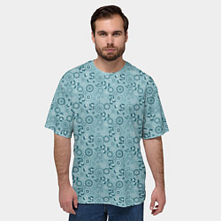 Футболка оверсайз мужская Бирюзовый деревенский узор ретро, цвет: 3D-принт — фото 2