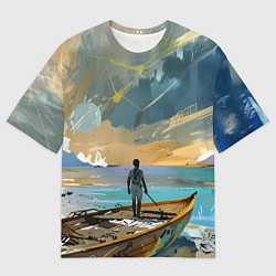 Футболка оверсайз мужская Мальчик и лодка, цвет: 3D-принт