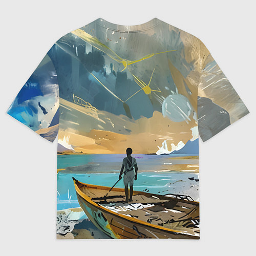 Мужская футболка оверсайз Мальчик и лодка / 3D-принт – фото 2