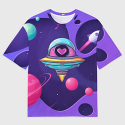 Мужская футболка оверсайз Летающая тарелка с сердцем