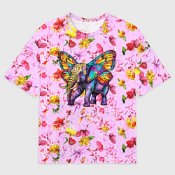 Мужская футболка оверсайз Слон с крыльями бабочки