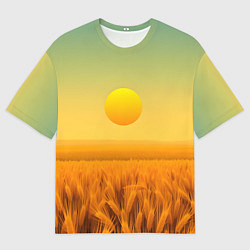 Мужская футболка оверсайз Закат над пшеничным полем