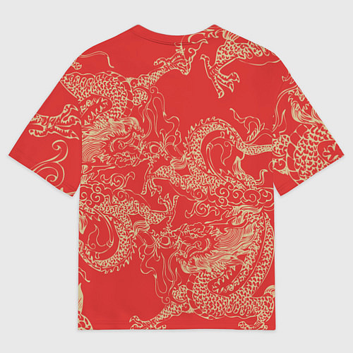 Мужская футболка оверсайз Золотые драконы на красном / 3D-принт – фото 2