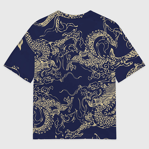 Мужская футболка оверсайз Золотые драконы на синем / 3D-принт – фото 2