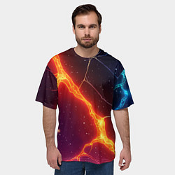 Футболка оверсайз мужская Сине-оранжевые молнии текстура, цвет: 3D-принт — фото 2