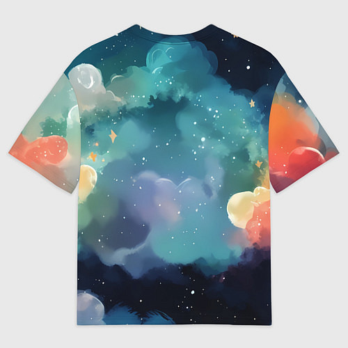 Мужская футболка оверсайз Лисенок на облаках / 3D-принт – фото 2
