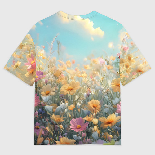 Мужская футболка оверсайз Лиса в цветочном поле / 3D-принт – фото 2