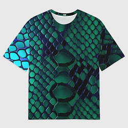 Футболка оверсайз мужская Бирюзовая змеиная кожа, цвет: 3D-принт