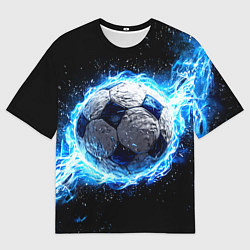 Мужская футболка оверсайз Футбольный мяч в синем пламени
