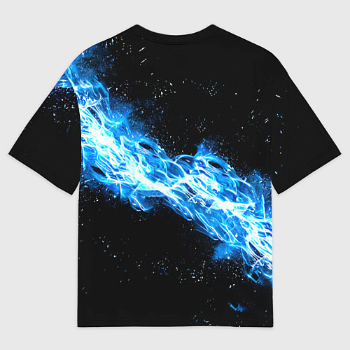 Мужская футболка оверсайз Футбольный мяч в синем пламени / 3D-принт – фото 2