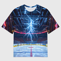 Мужская футболка оверсайз Удар молнии в хоккейную площадку