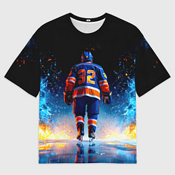 Мужская футболка оверсайз Хоккеист в синем пламени