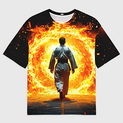 Мужская футболка оверсайз Айкидоист и огненный вихрь