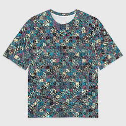 Футболка оверсайз мужская Бордово-голубой квадратный паттерн, цвет: 3D-принт