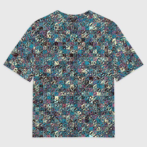 Мужская футболка оверсайз Бордово-голубой квадратный паттерн / 3D-принт – фото 2