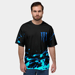 Футболка оверсайз мужская Monster energy голубые краски, цвет: 3D-принт — фото 2