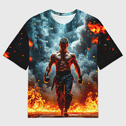 Мужская футболка оверсайз Крав-мага боец в огне