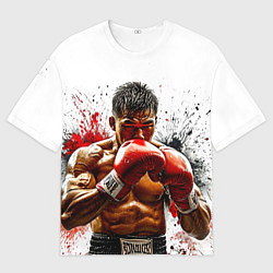 Мужская футболка оверсайз Тайский боксер на белом