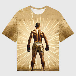 Мужская футболка оверсайз Боксер на бежевом