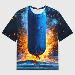 Мужская футболка оверсайз Синяя боксерская груша в огне