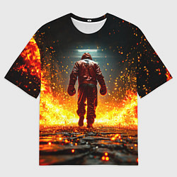 Мужская футболка оверсайз Боксер в огне