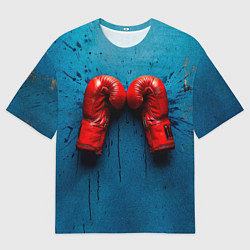 Мужская футболка оверсайз Бойцовские перчатки на синем