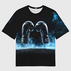 Футболка оверсайз мужская Черные бойцовские перчатки в дыму, цвет: 3D-принт