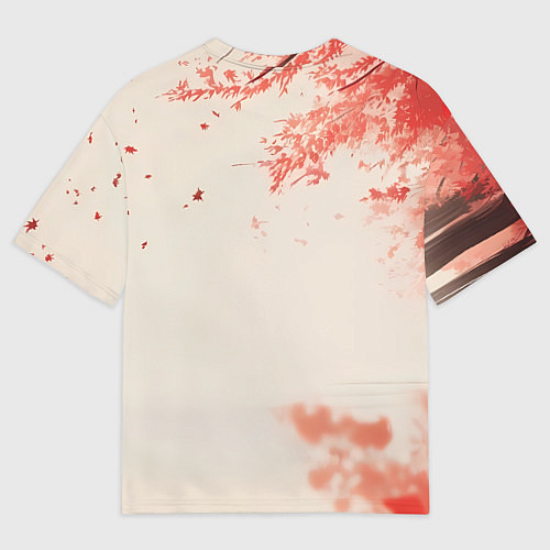 Мужская футболка оверсайз Черная БМВ и сакура / 3D-принт – фото 2