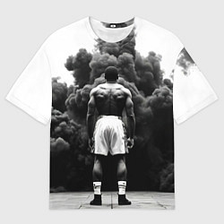 Мужская футболка оверсайз Мухаммед Али в черном дыму