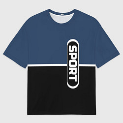 Мужская футболка оверсайз Sport сине-чёрный с полосой