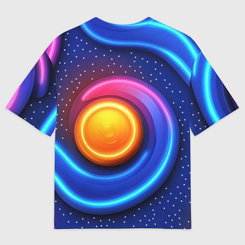 Мужская футболка оверсайз Оранжевый круг и голубые линии текстура / 3D-принт – фото 2