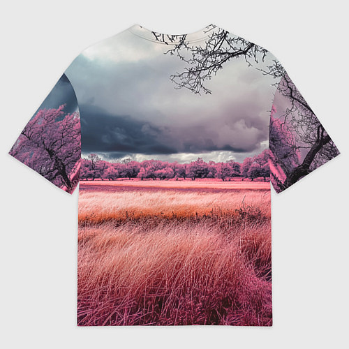 Мужская футболка оверсайз Поле и деревья пейзаж - инфракрасный стиль / 3D-принт – фото 2
