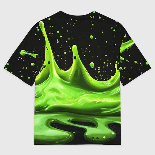 Мужская футболка оверсайз Зеленая слизь текстура на черном / 3D-принт – фото 2