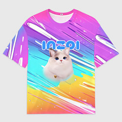 Футболка оверсайз мужская Inzoi кошечка на радужном фоне, цвет: 3D-принт