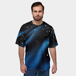 Футболка оверсайз мужская Синяя волнистая текстура на черном, цвет: 3D-принт — фото 2