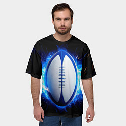 Футболка оверсайз мужская Мяч для регби в синем пламени, цвет: 3D-принт — фото 2