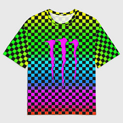 Футболка оверсайз мужская Monster energy неоновая клетка, цвет: 3D-принт