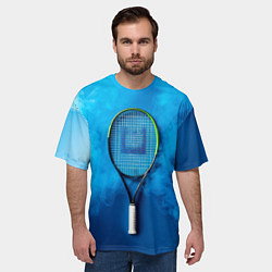 Футболка оверсайз мужская Теннисная ракетка в синем дыму, цвет: 3D-принт — фото 2