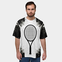 Футболка оверсайз мужская Теннисная ракетка в черно-белом, цвет: 3D-принт — фото 2