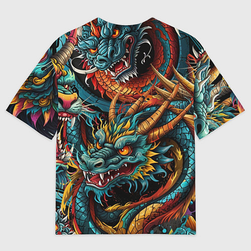 Мужская футболка оверсайз Татуировка дракона ирезуми / 3D-принт – фото 2
