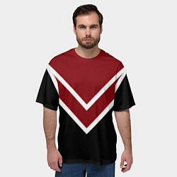 Футболка оверсайз мужская Красный с чёрным и белые полосы, цвет: 3D-принт — фото 2